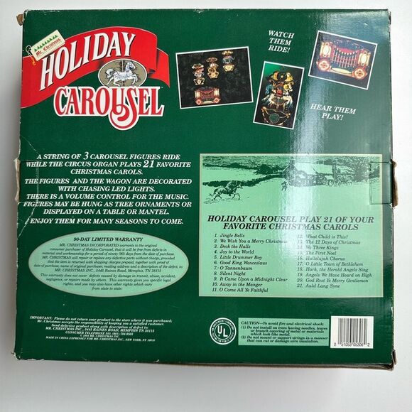 1990s Vintage Mr. Christmas 3-Horse Carousel & Circus Organ Plays 21 Songs Works - Picture 4 of 10